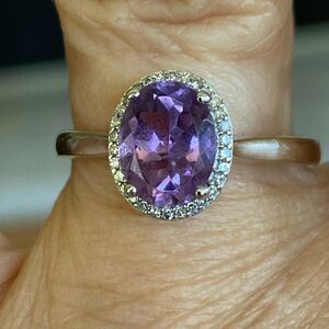 Michael Hill 10K White Gold Amathyst & Diamonds Halo Ring
